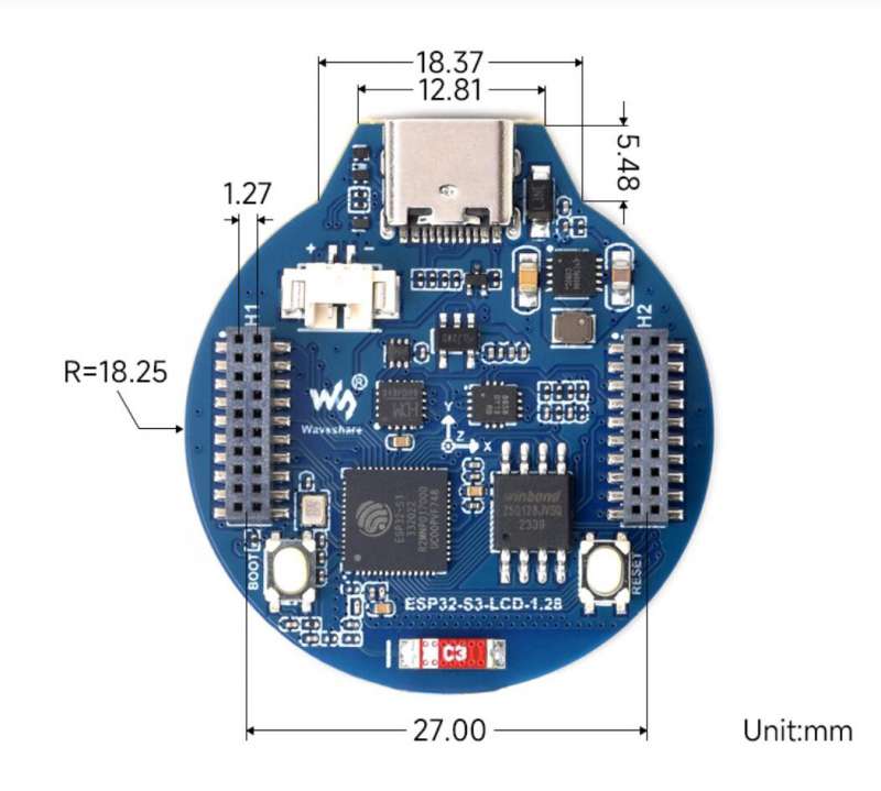 Vue arrière de la carte ESP32-S3 LCD 26541